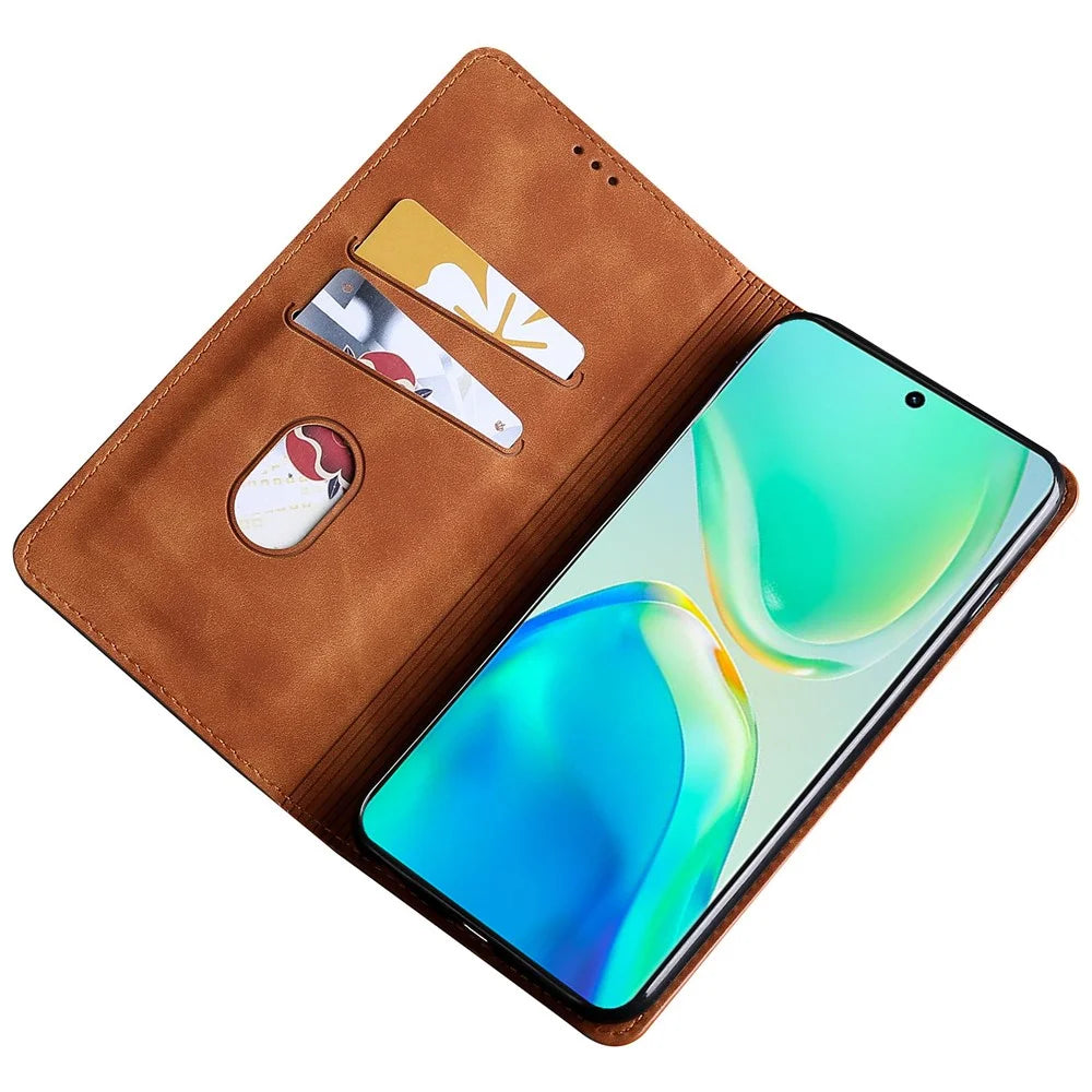 For vivo Y17s 4G Case 2 Card Holder Slot PU Leather Phone Cover Skin Touch Feeling - Light Brown - 2
