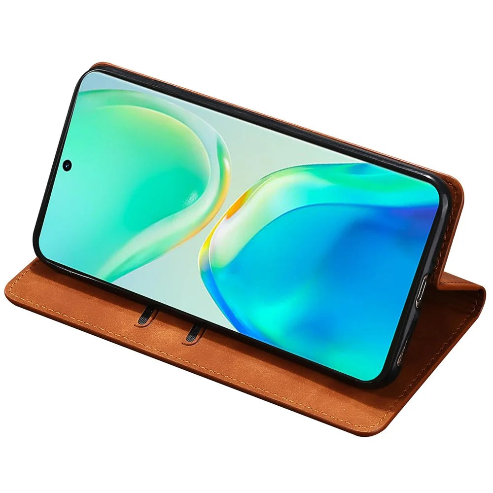 For vivo Y17s 4G Case 2 Card Holder Slot PU Leather Phone Cover Skin Touch Feeling - Light Brown - 3