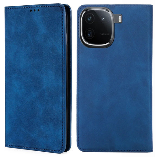 Leather Case for vivo iQOO 12 5G Folding Stand Cover with Card Slots - Blue - 1