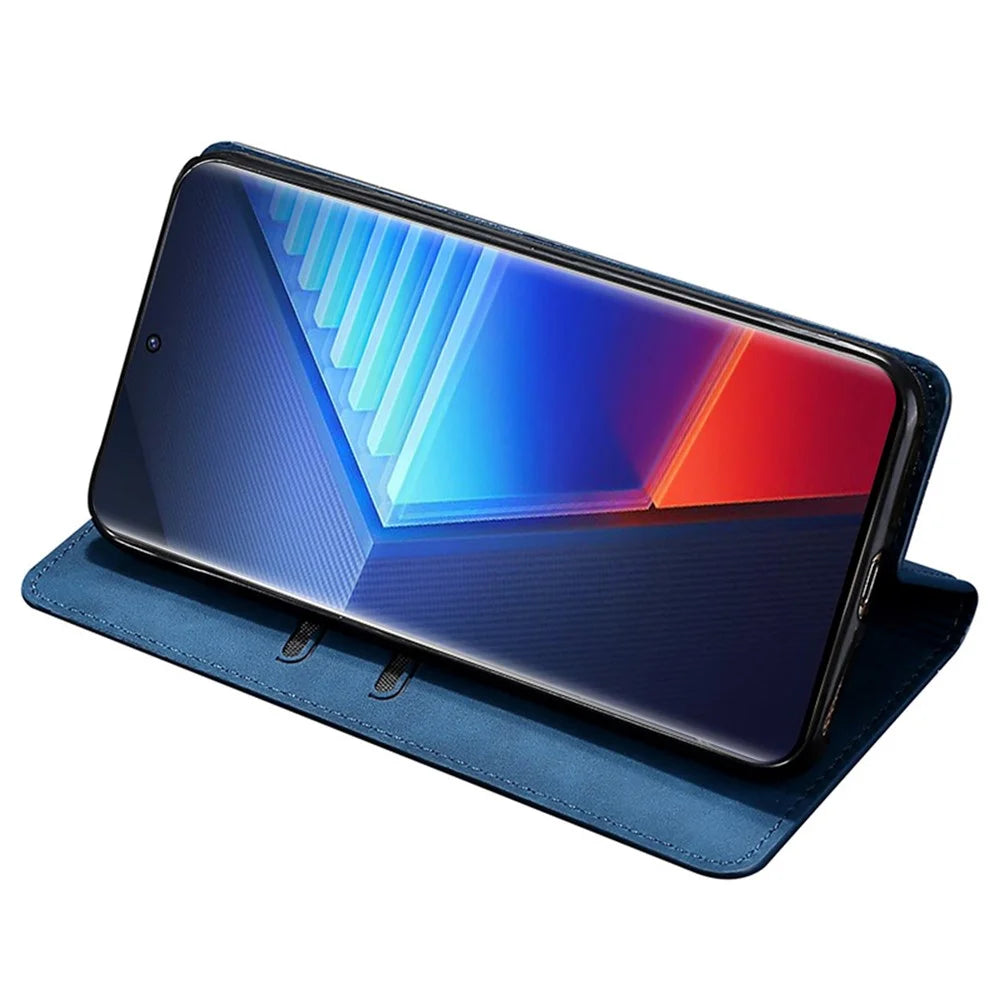 Leather Case for vivo iQOO 12 5G Folding Stand Cover with Card Slots - Blue - 2