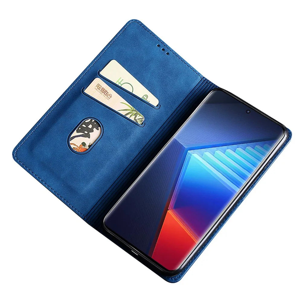 Leather Case for vivo iQOO 12 5G Folding Stand Cover with Card Slots - Blue - 3