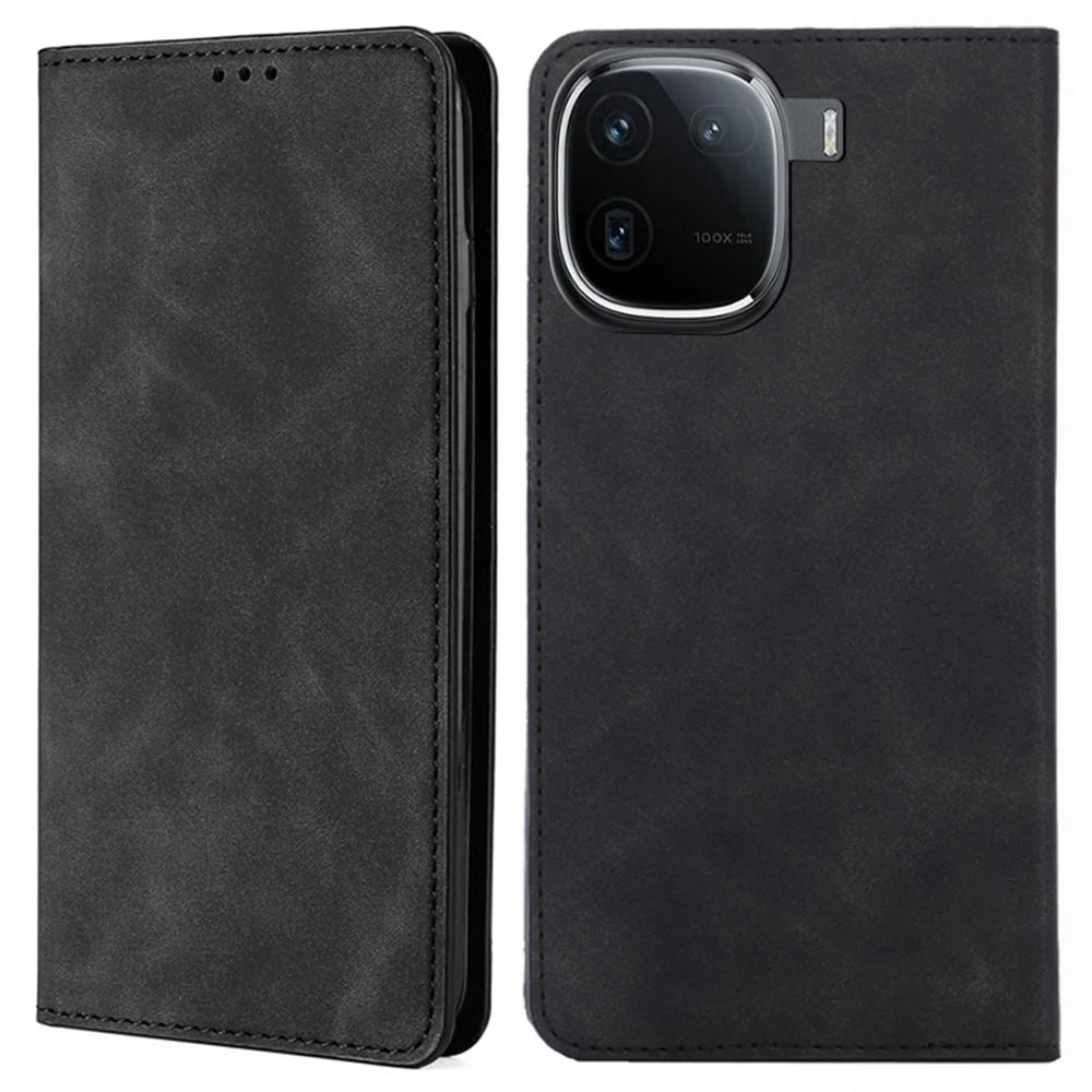 For vivo iQOO 12 Pro 5G Skin-touch Cover Flip Protective Phone Case Magnetic Auto-absorbed - Black - 1