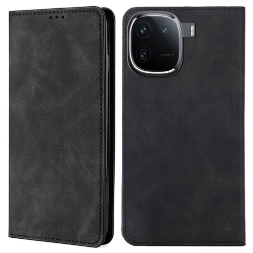 For vivo iQOO 12 Pro 5G Skin-touch Cover Flip Protective Phone Case Magnetic Auto-absorbed - Black - 1