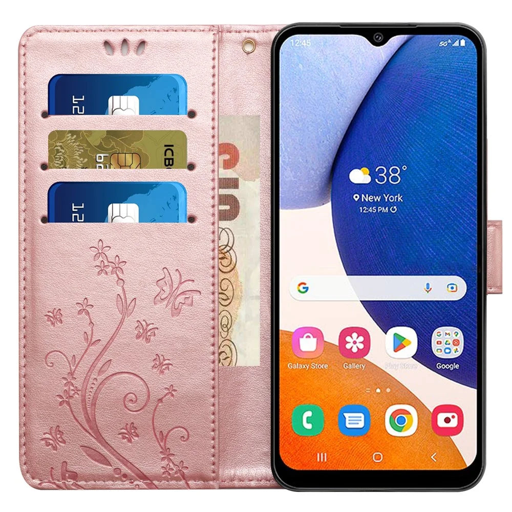 For Samsung Galaxy A55 5G Butterfly Leather Case Phone Cover with Stand Wallet - Rose Gold - 2