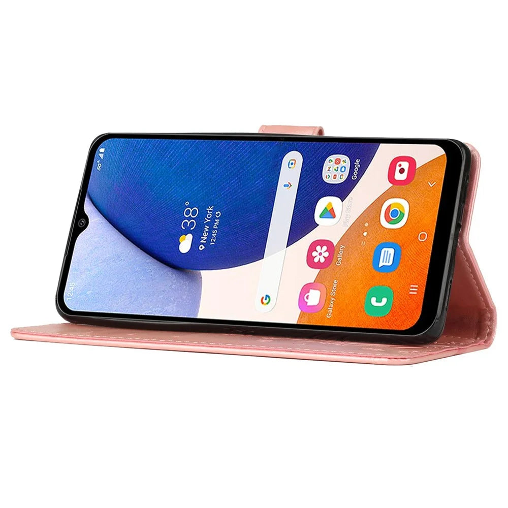 For Samsung Galaxy A55 5G Butterfly Leather Case Phone Cover with Stand Wallet - Rose Gold - 3