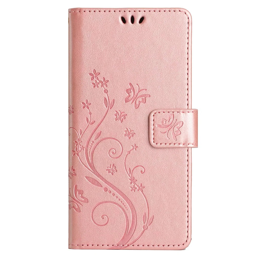 For Samsung Galaxy A55 5G Butterfly Leather Case Phone Cover with Stand Wallet - Rose Gold - 6