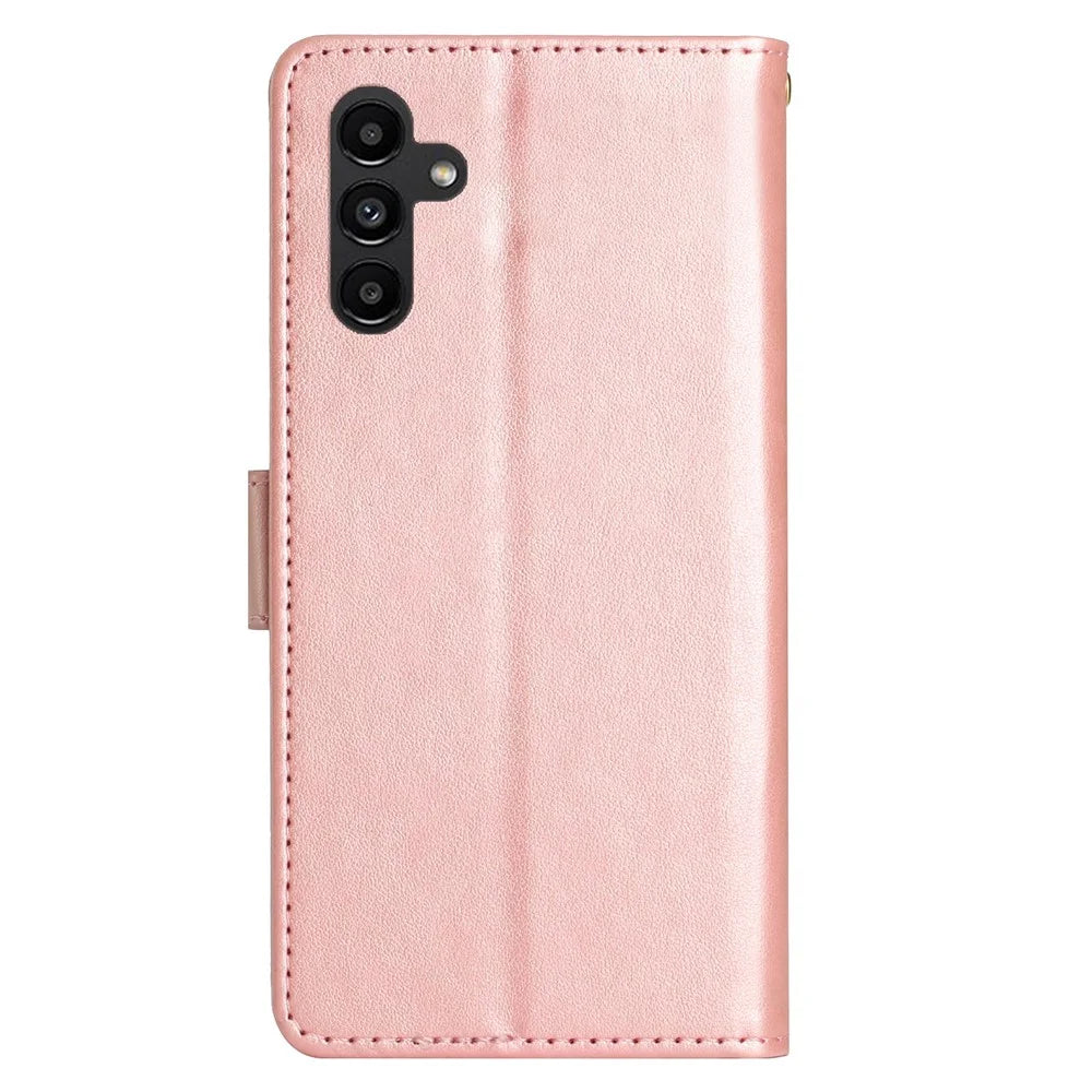 For Samsung Galaxy A55 5G Butterfly Leather Case Phone Cover with Stand Wallet - Rose Gold - 7
