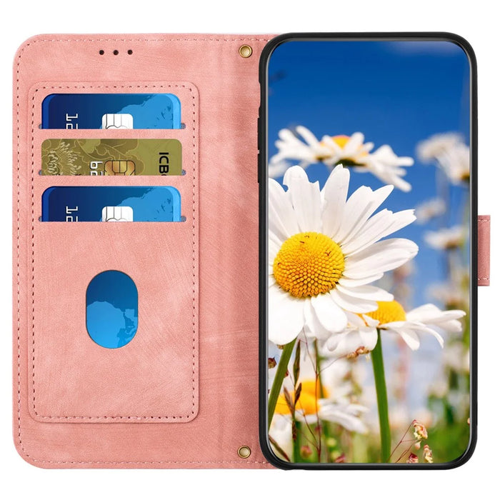 For Samsung Galaxy A55 5G Phone Leather Case Card Holder with Flower Pattern - Pink - 2
