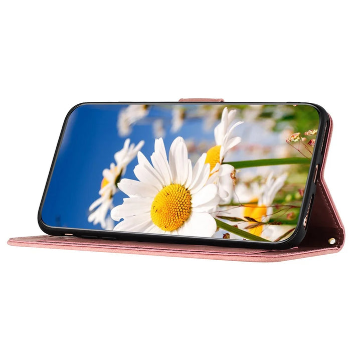 For Samsung Galaxy A55 5G Phone Leather Case Card Holder with Flower Pattern - Pink - 4
