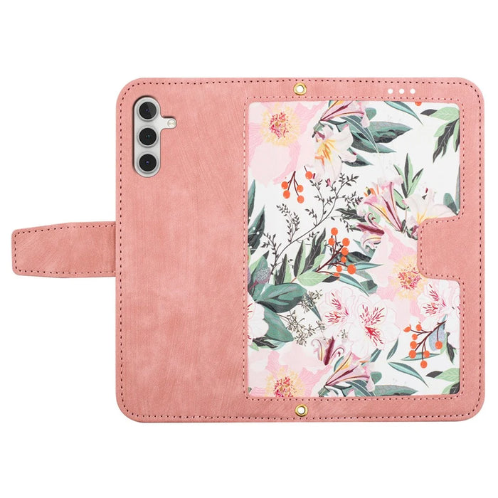 For Samsung Galaxy A55 5G Phone Leather Case Card Holder with Flower Pattern - Pink - 5