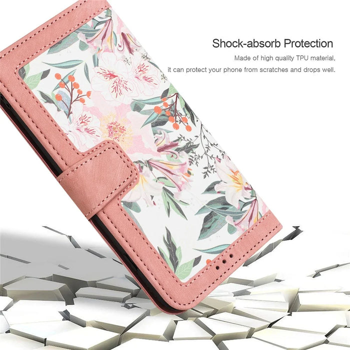 For Samsung Galaxy A55 5G Phone Leather Case Card Holder with Flower Pattern - Pink - 7