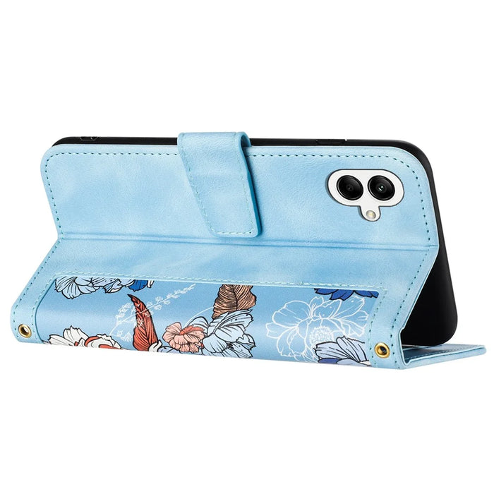 For Samsung Galaxy A05 4G Flower Leather Case with Card Holder Stand - Baby Blue - 3