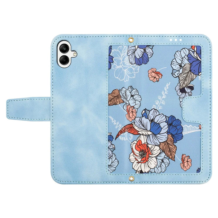 For Samsung Galaxy A05 4G Flower Leather Case with Card Holder Stand - Baby Blue - 5