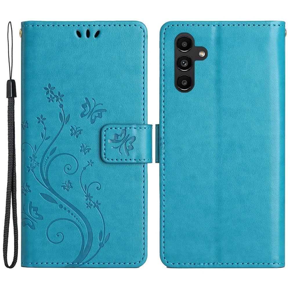 For Samsung Galaxy A35 5G Leather Case Wallet Phone Cover with Butterfly Pattern - Blue - 1