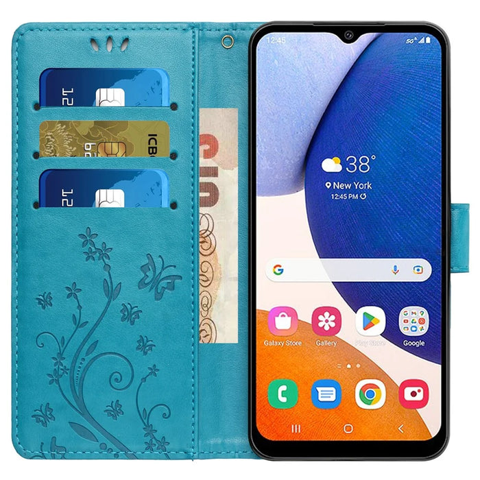 For Samsung Galaxy A35 5G Leather Case Wallet Phone Cover with Butterfly Pattern - Blue - 2