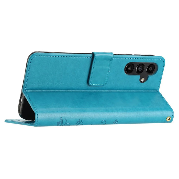 For Samsung Galaxy A35 5G Leather Case Wallet Phone Cover with Butterfly Pattern - Blue - 4