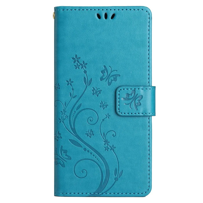 For Samsung Galaxy A35 5G Leather Case Wallet Phone Cover with Butterfly Pattern - Blue - 6