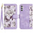 For Samsung Galaxy A35 5G Leather Stand Case Card Holder Flower Pattern - Light Purple - 1