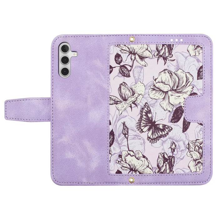 For Samsung Galaxy A35 5G Leather Stand Case Card Holder Flower Pattern - Light Purple - 5