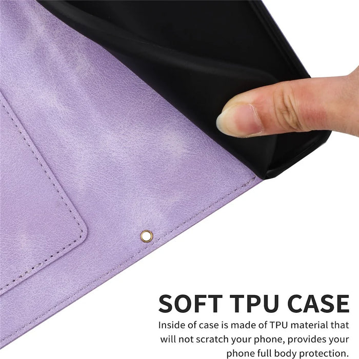 For Samsung Galaxy A35 5G Leather Stand Case Card Holder Flower Pattern - Light Purple - 6