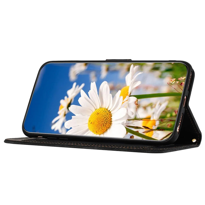 For Samsung Galaxy A05s 4G Phone Case PU Leather Card Holder Flower Pattern - Black - 4