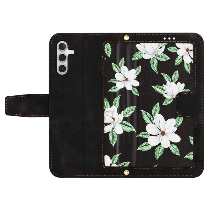 For Samsung Galaxy A05s 4G Phone Case PU Leather Card Holder Flower Pattern - Black - 5