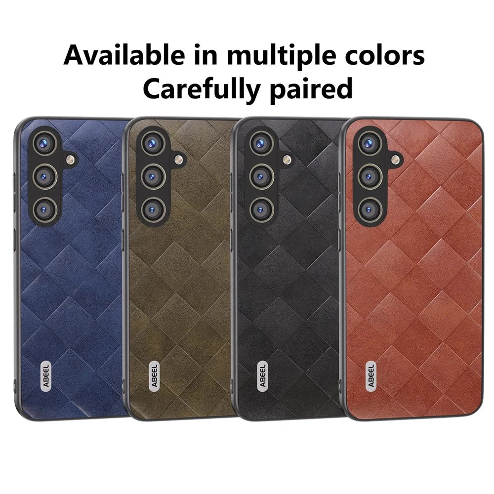 ABEEL For Samsung Galaxy S24+ Grid Texture Case PU Leather+TPU+PC Phone Cover - Black - 6