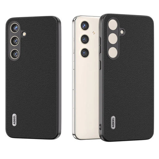 ABEEL For Samsung Galaxy S24+ Textured Phone Case Genuine Cow Leather Cover Non-Slip - Black - 1