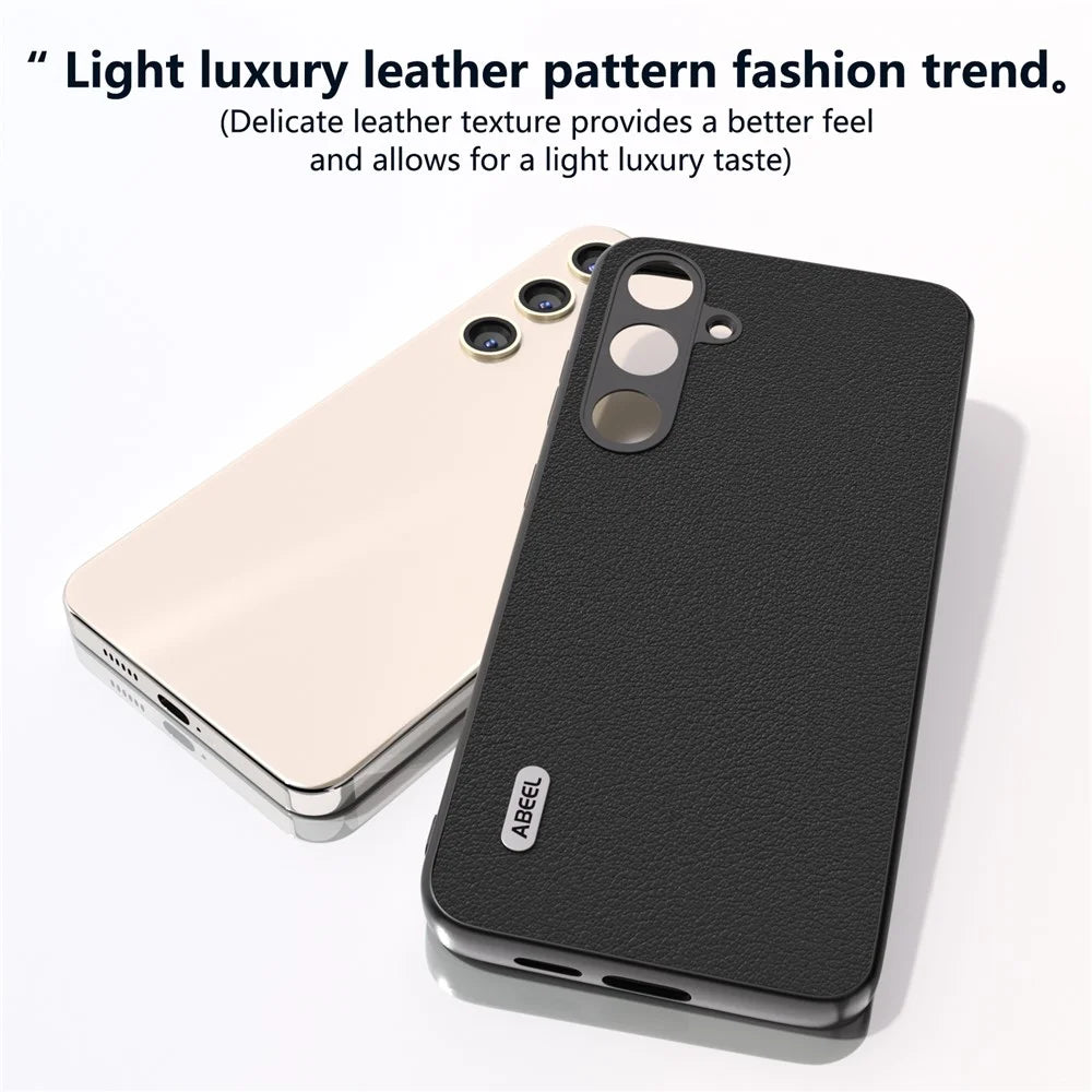 ABEEL For Samsung Galaxy S24+ Textured Phone Case Genuine Cow Leather Cover Non-Slip - Black - 2