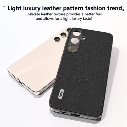 ABEEL For Samsung Galaxy S24+ Textured Phone Case Genuine Cow Leather Cover Non-Slip - Black - 2
