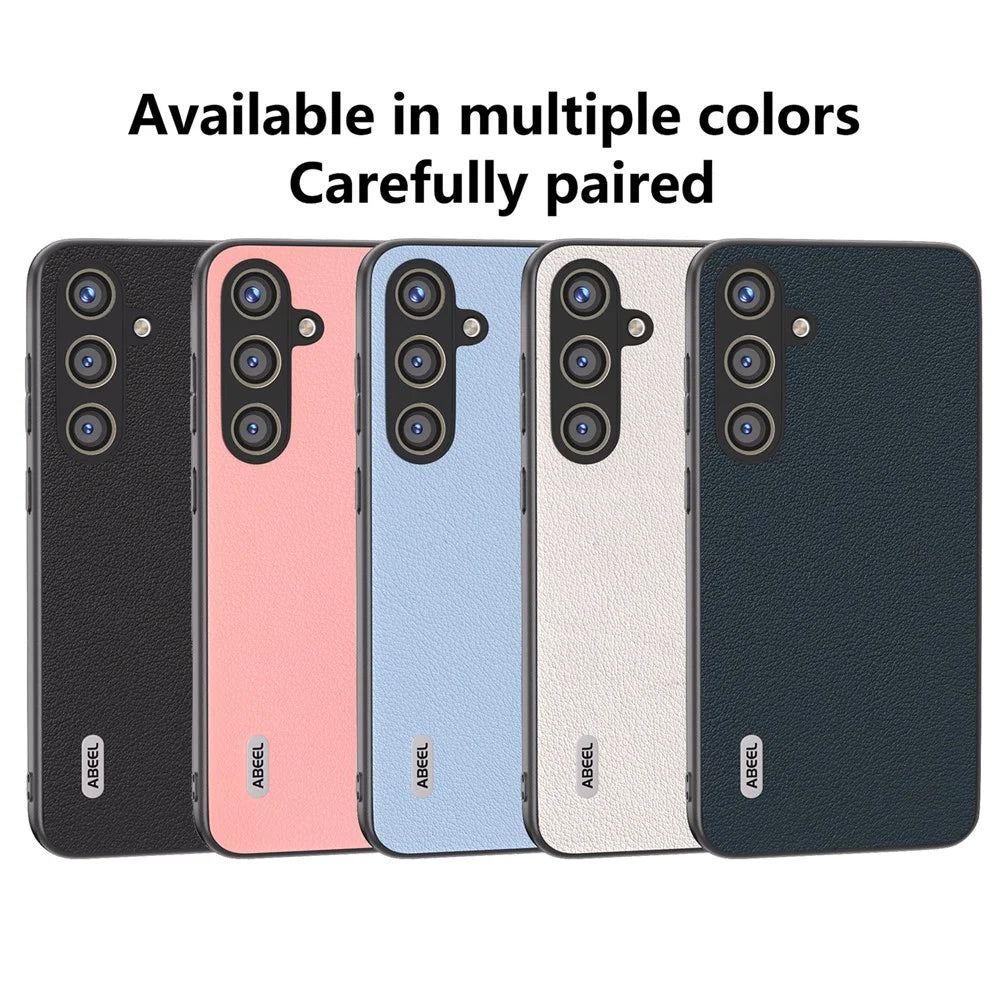 ABEEL For Samsung Galaxy S24+ Textured Phone Case Genuine Cow Leather Cover Non-Slip - Black - 6