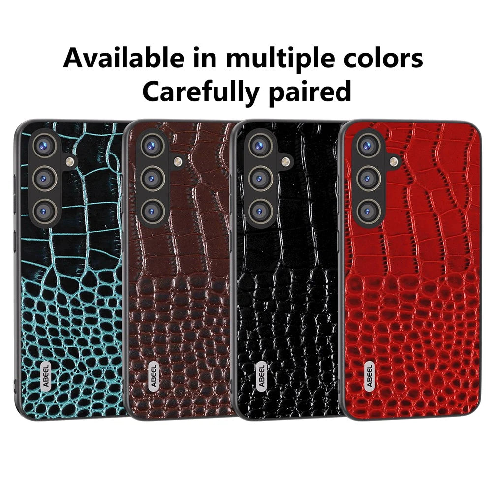 ABEEL For Samsung Galaxy S24+ Crocodile Texture Series Case Genuine Cow Leather Phone Back Cover - Black - 6