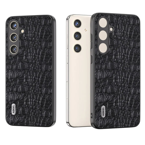 ABEEL For Samsung Galaxy S24+ Texture Case Genuine Cow Leather Coated PC+TPU Phone Cover - Black - 1