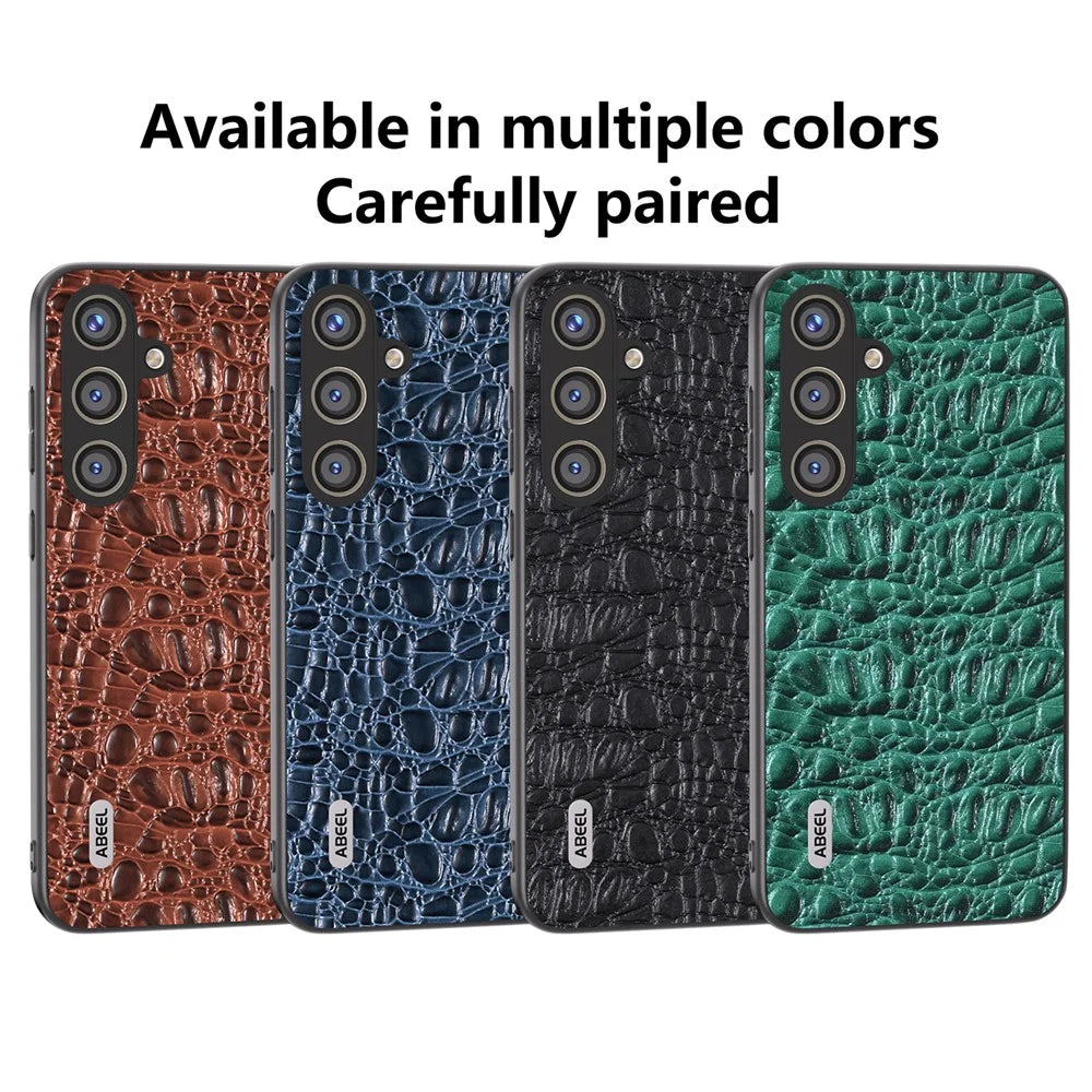 ABEEL For Samsung Galaxy S24+ Texture Case Genuine Cow Leather Coated PC+TPU Phone Cover - Black - 6
