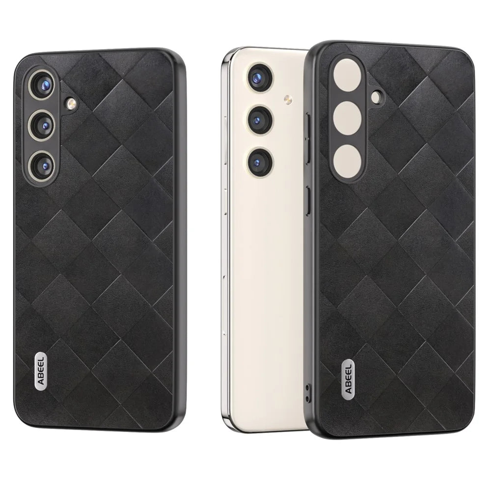ABEEL For Samsung Galaxy S24 Grid Texture Phone Cover PU Leather Protective Back Case - Black - 1
