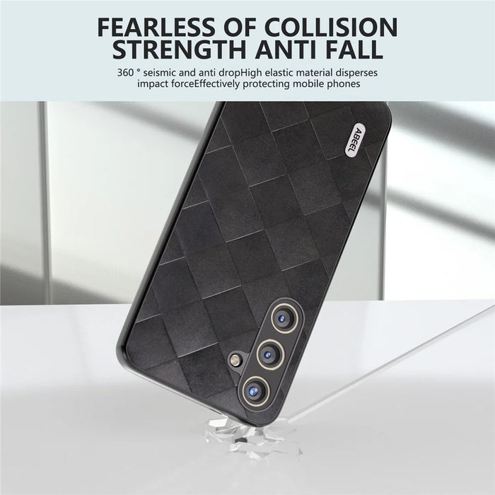 ABEEL For Samsung Galaxy S24 Grid Texture Phone Cover PU Leather Protective Back Case - Black - 3