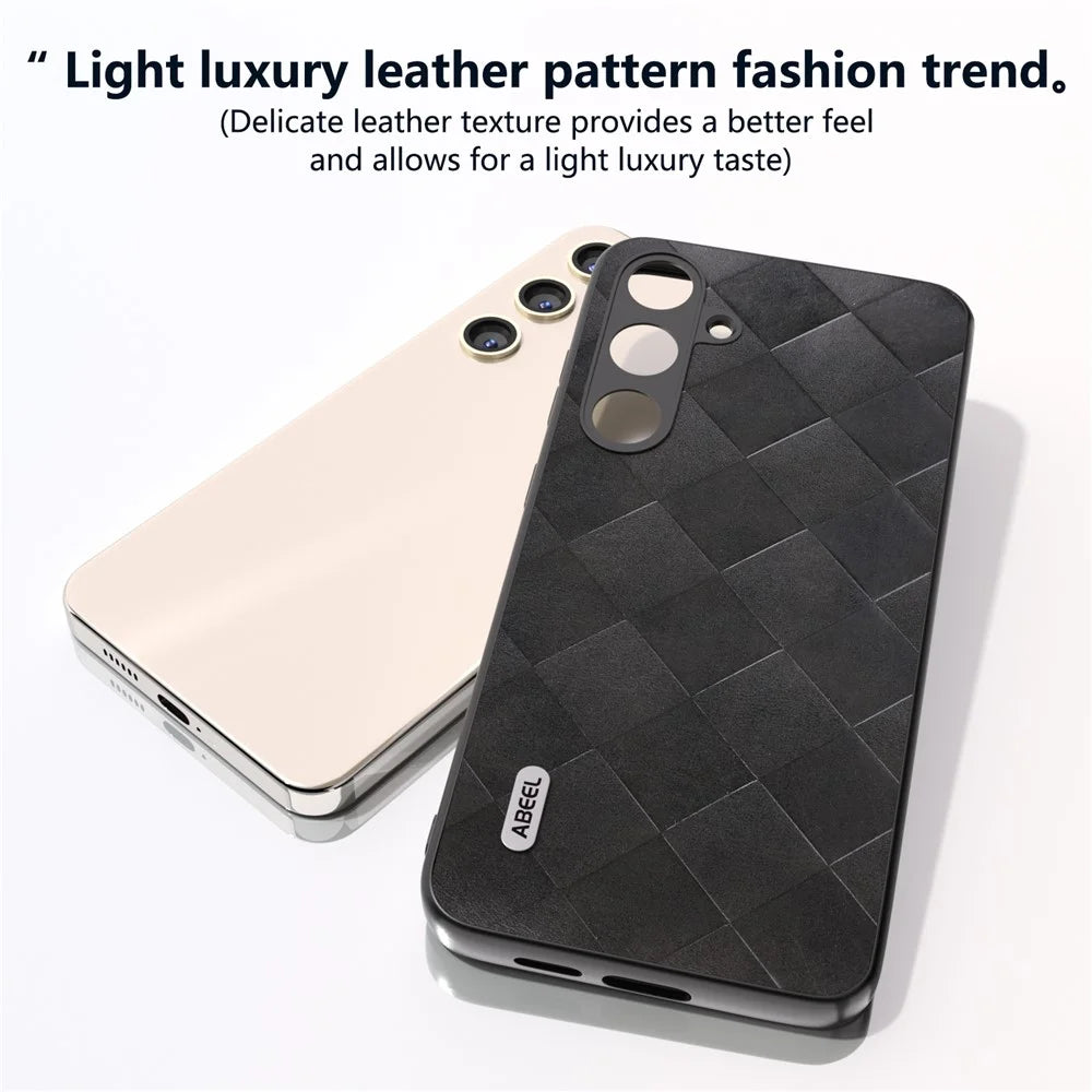 ABEEL For Samsung Galaxy S24 Grid Texture Phone Cover PU Leather Protective Back Case - Black - 4