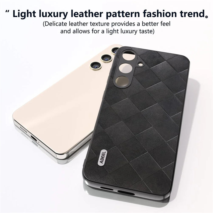 ABEEL For Samsung Galaxy S24 Grid Texture Phone Cover PU Leather Protective Back Case - Black - 4