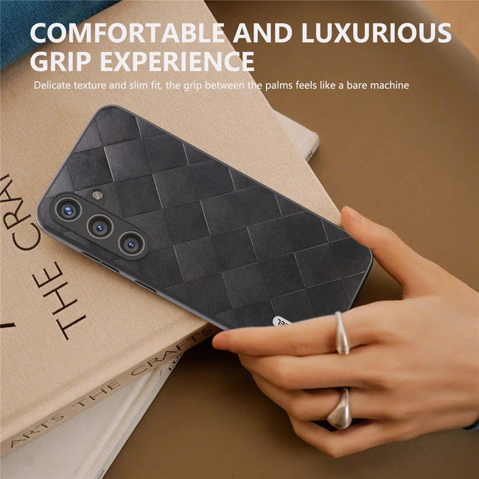 ABEEL For Samsung Galaxy S24 Grid Texture Phone Cover PU Leather Protective Back Case - Black - 5