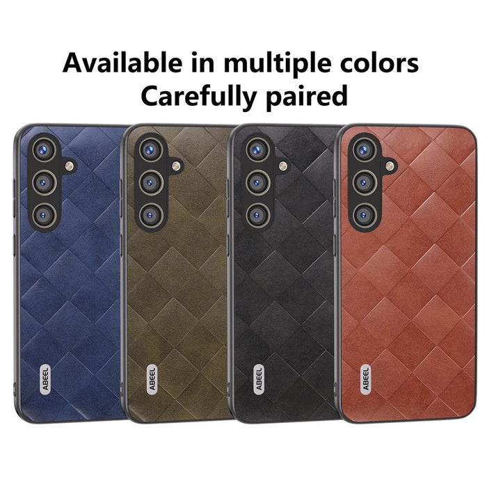 ABEEL For Samsung Galaxy S24 Grid Texture Phone Cover PU Leather Protective Back Case - Black - 6