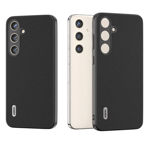 ABEEL For Samsung Galaxy S24 Phone Case Genuine Cow Leather Textured Protective Cover - Black - 1
