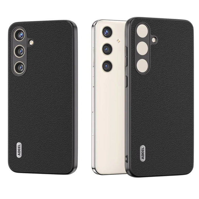 ABEEL For Samsung Galaxy S24 Phone Case Genuine Cow Leather Textured Protective Cover - Black - 1