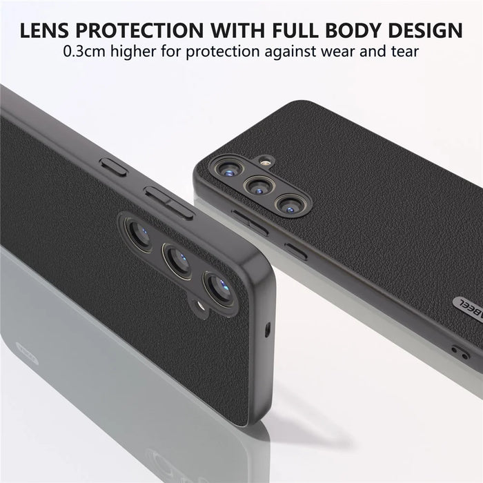 ABEEL For Samsung Galaxy S24 Phone Case Genuine Cow Leather Textured Protective Cover - Black - 2