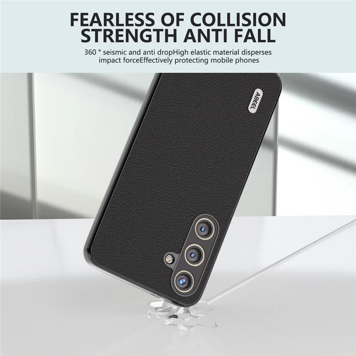 ABEEL For Samsung Galaxy S24 Phone Case Genuine Cow Leather Textured Protective Cover - Black - 3