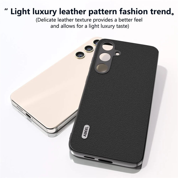 ABEEL For Samsung Galaxy S24 Phone Case Genuine Cow Leather Textured Protective Cover - Black - 4