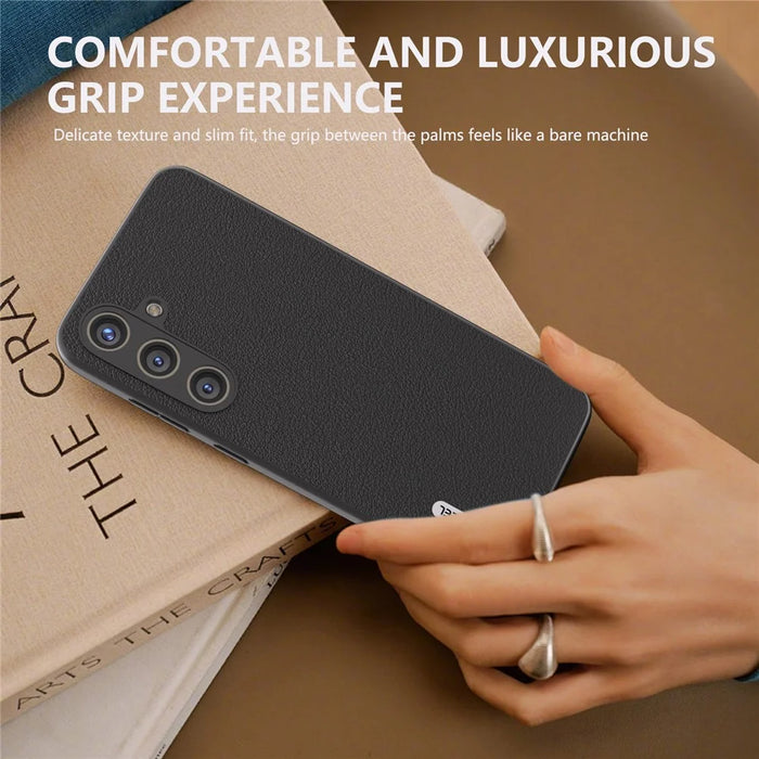 ABEEL For Samsung Galaxy S24 Phone Case Genuine Cow Leather Textured Protective Cover - Black - 5