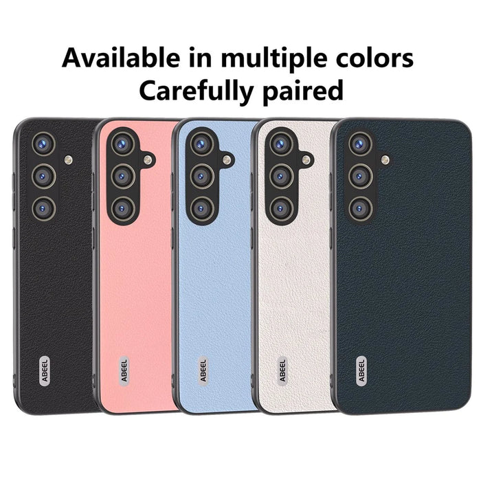 ABEEL For Samsung Galaxy S24 Phone Case Genuine Cow Leather Textured Protective Cover - Black - 6