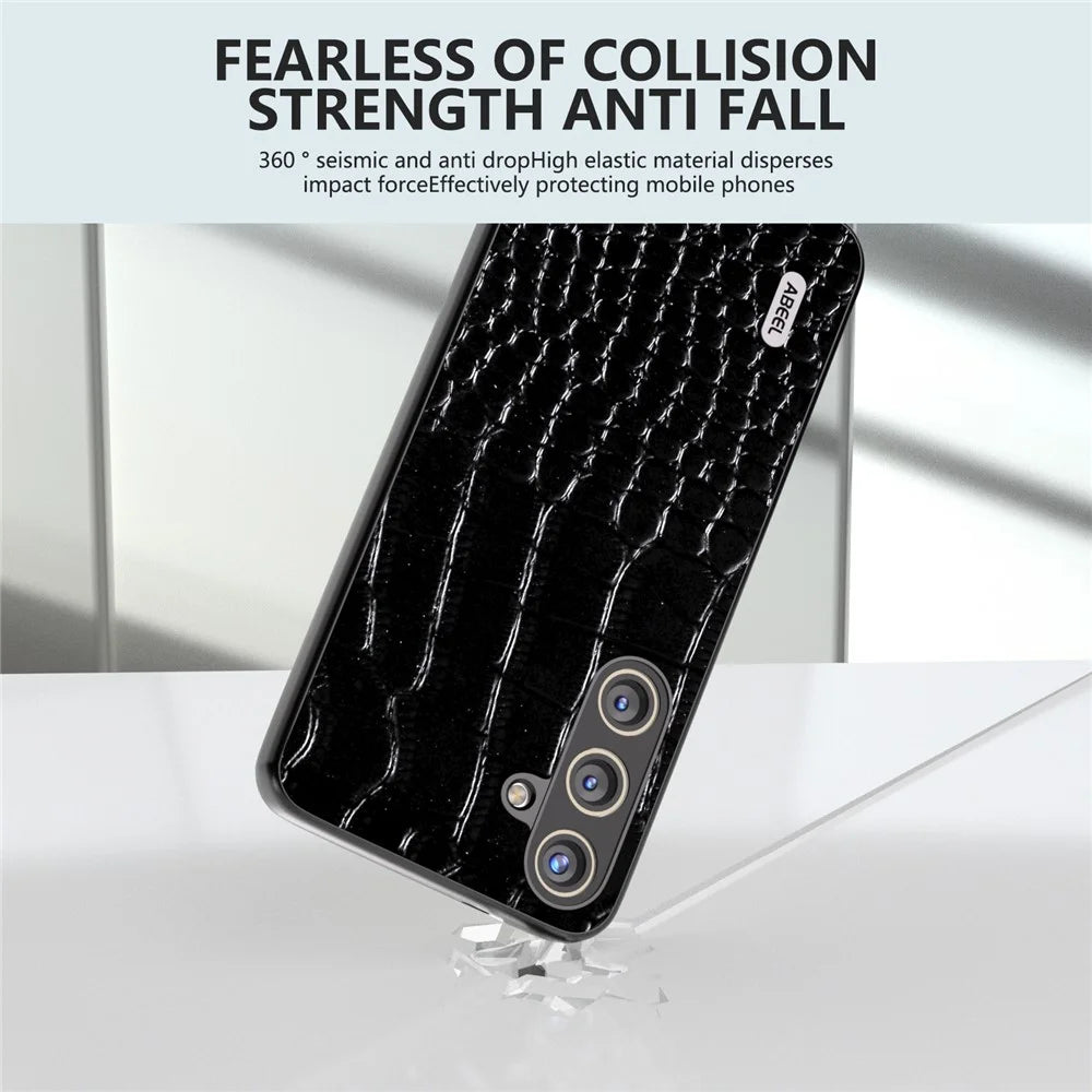 ABEEL For Samsung Galaxy S24 Crocodile Texture Phone Case Camera Protection Cover - Black - 3