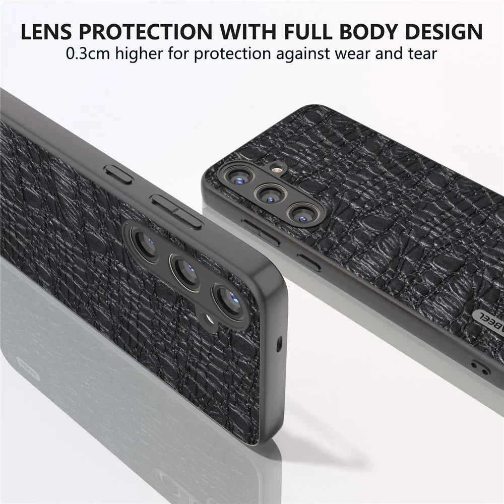 ABEEL For Samsung Galaxy S24 Slim Cover Genuine Cow Leather Back Case with Non-Slip Texture  - Black - 2