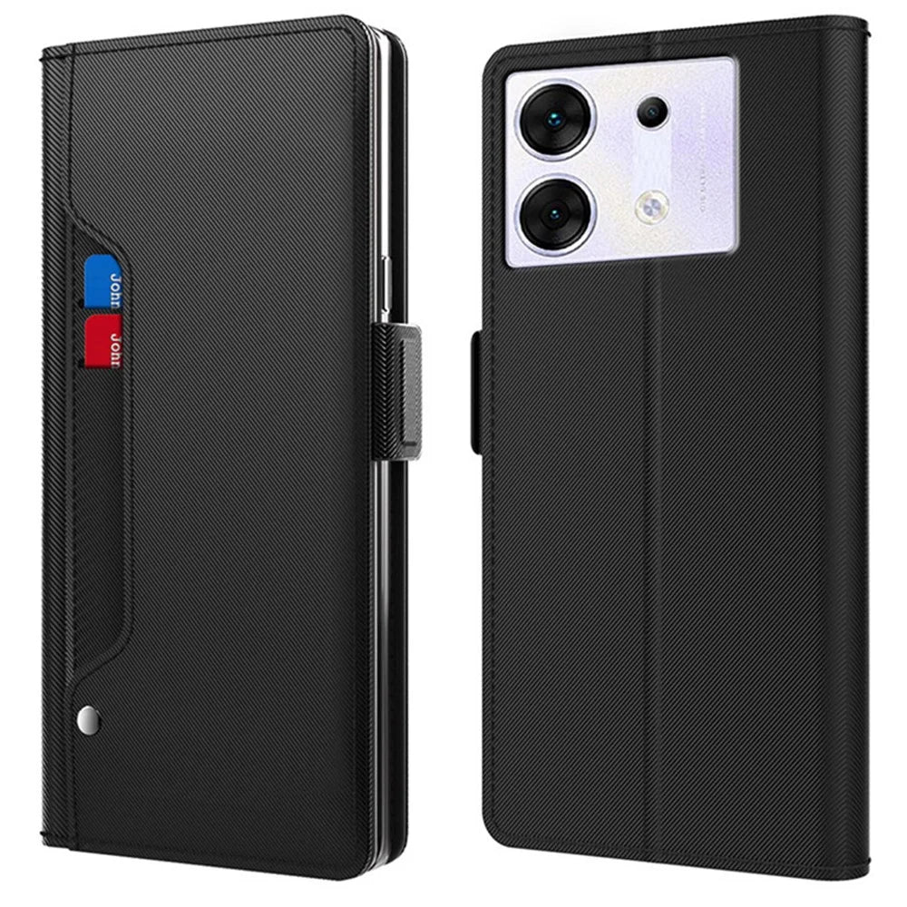 For Infinix Zero 30 5G Cell Phone Case PU Leather Folio Flip Cover with Mirror - Black - 1